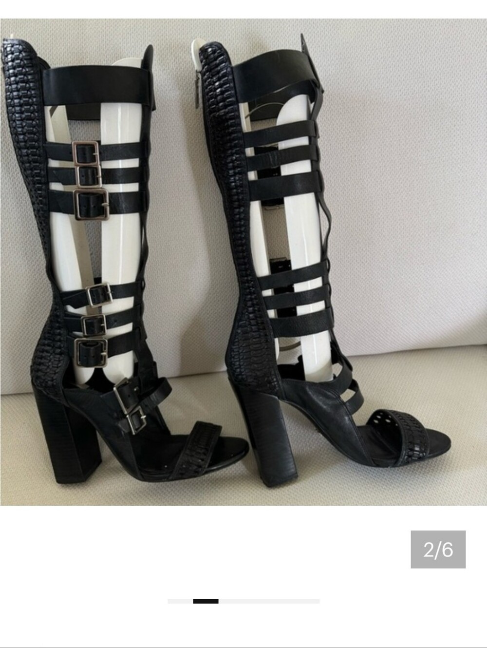 SCHUTZ Black Strappy Knee-High Gladiator Block Heel Boots